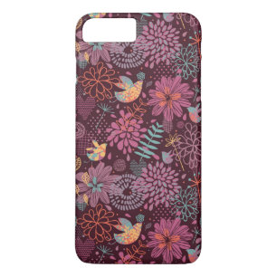 Abstraktes Blumenmuster mit Vögeln Case-Mate iPhone Hülle