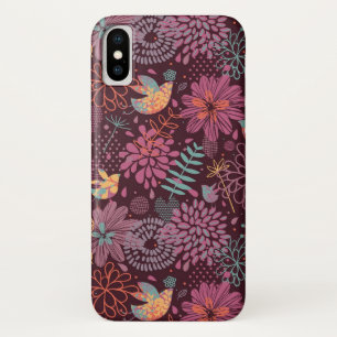 Abstraktes Blumenmuster mit Vögeln iPhone X Hülle