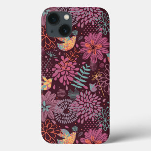 Abstraktes Blumenmuster mit Vögeln Case-Mate iPhone Hülle