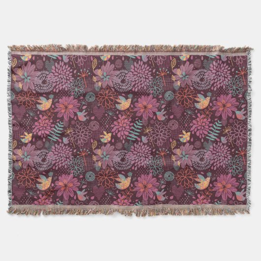 Abstraktes Blumenmuster mit Vögeln Decke (Vorderseite)