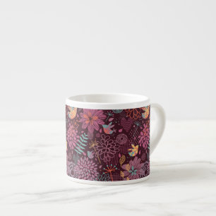 Abstraktes Blumenmuster mit Vögeln Espressotasse