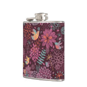 Abstraktes Blumenmuster mit Vögeln Flachmann (Links)