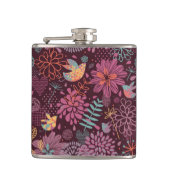 Abstraktes Blumenmuster mit Vögeln Flachmann (Vorderseite)