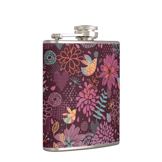 Abstraktes Blumenmuster mit Vögeln Flachmann (Rechts)