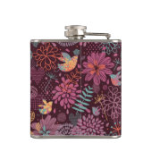 Abstraktes Blumenmuster mit Vögeln Flachmann (Rückseite)