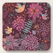 Abstraktes Blumenmuster mit Vögeln Getränkeuntersetzer (Vorderseite)