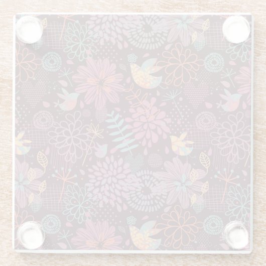 Abstraktes Blumenmuster mit Vögeln Glasuntersetzer (Rückseite)