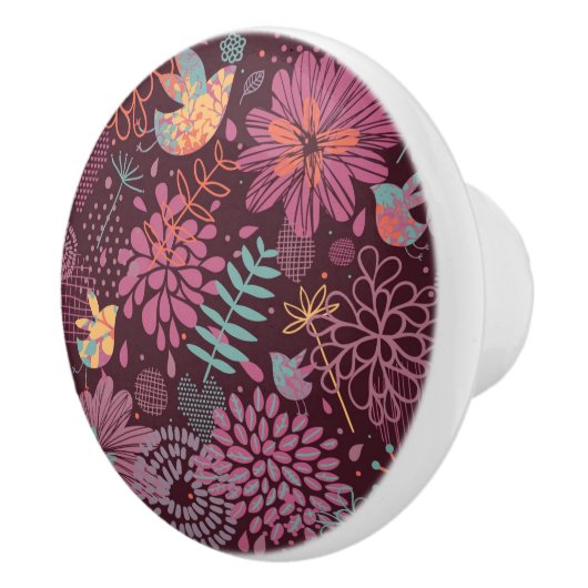 Abstraktes Blumenmuster mit Vögeln Keramikknauf (Rechts)