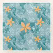 Abstraktes Blumenmuster Orange aquamarin Glasuntersetzer (Vorderseite)