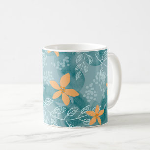 Abstraktes Blumenmuster Orange aquamarin Kaffeetasse