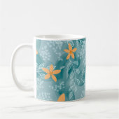 Abstraktes Blumenmuster Orange aquamarin Kaffeetasse (Links)