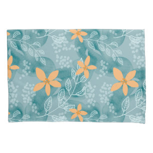 Abstraktes Blumenmuster Orange aquamarin Kissenbezug