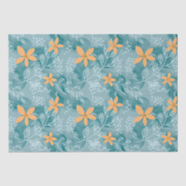 Abstraktes Blumenmuster Orange aquamarin Seidenpapier