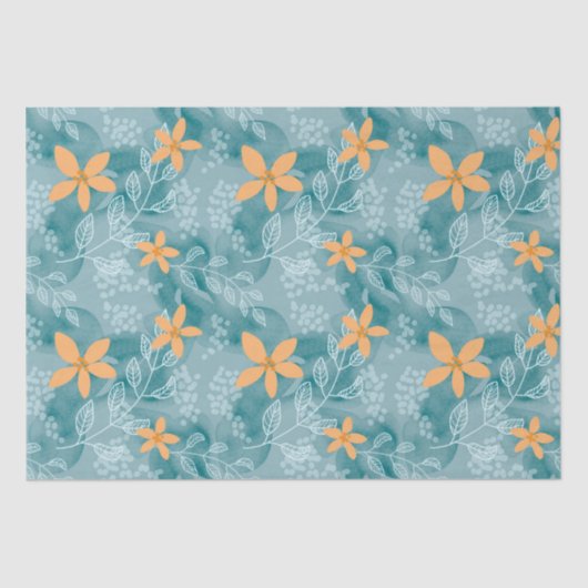Abstraktes Blumenmuster Orange aquamarin Seidenpapier (Vorderseite)
