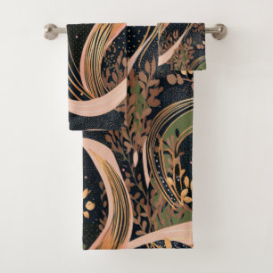 Abstraktes Blumenmuster, Polka-Punkte, Reben Badhandtuch Set