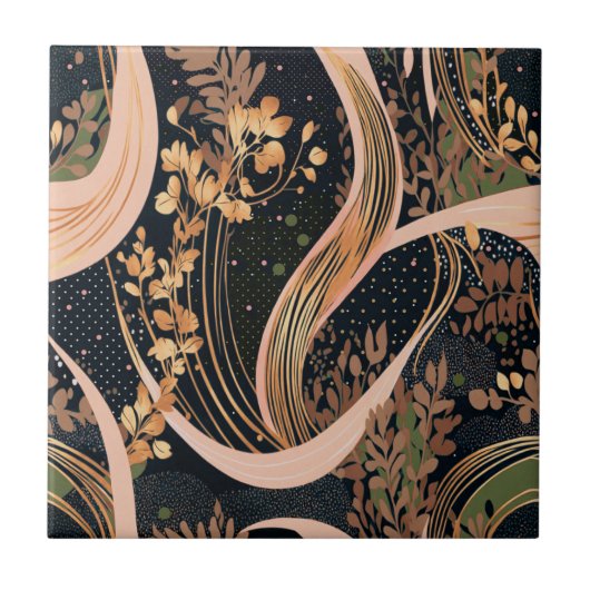 Abstraktes Blumenmuster, Polka-Punkte, Reben Fliese (Vorderseite)