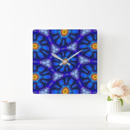 Abstraktes Blumenmuster Quadratische Wanduhr (Zuhause)