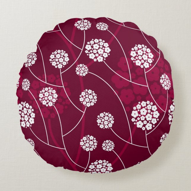 Abstraktes Blumenmuster Rundes Kissen (Vorderseite)