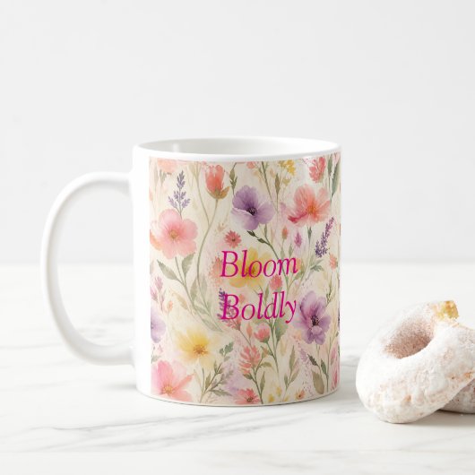 Abstraktes Blumenmuster-Wasserfarben-Design Kaffeetasse (Mit Donut)