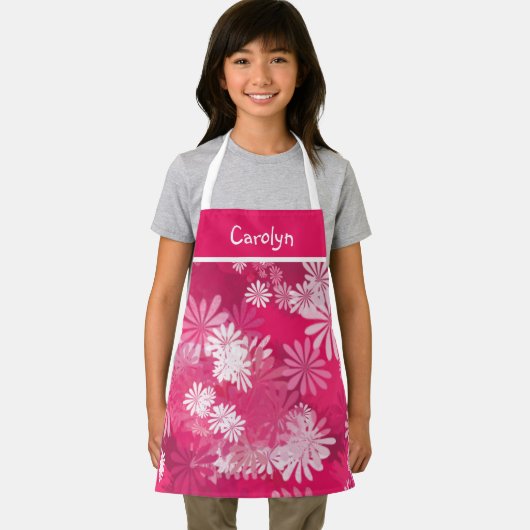 Abstraktes Blumenrosa und weiße, personalisierte M Schürze (Insitu)