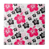 Abstraktes Blumenrot Schwarz-weiß Fliese (Vorderseite)