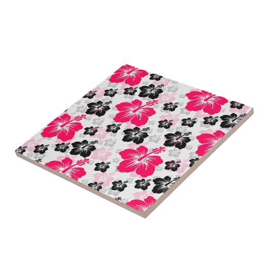 Abstraktes Blumenrot Schwarz-weiß Fliese (Seite)