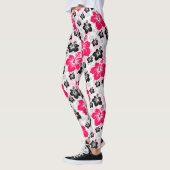 Abstraktes Blumenrot Schwarz-weiß Leggings (Links)