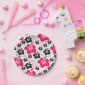 Abstraktes Blumenrot Schwarz-weiß Pappteller (Party)