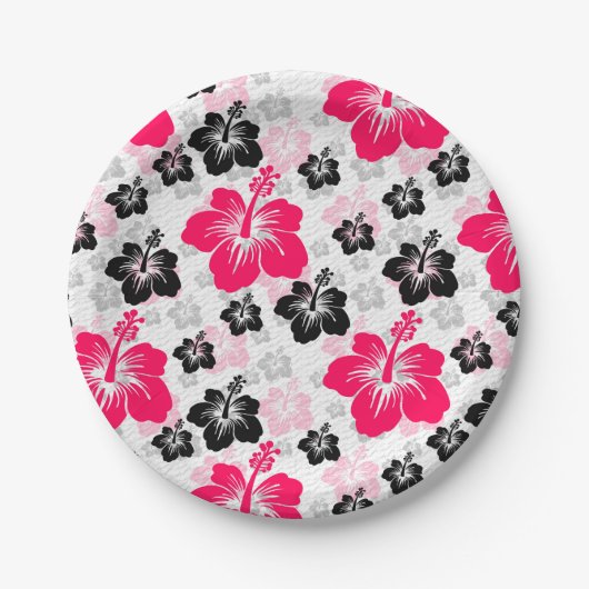 Abstraktes Blumenrot Schwarz-weiß Pappteller (Vorderseite)