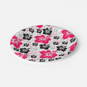 Abstraktes Blumenrot Schwarz-weiß Pappteller (Schrägansicht)