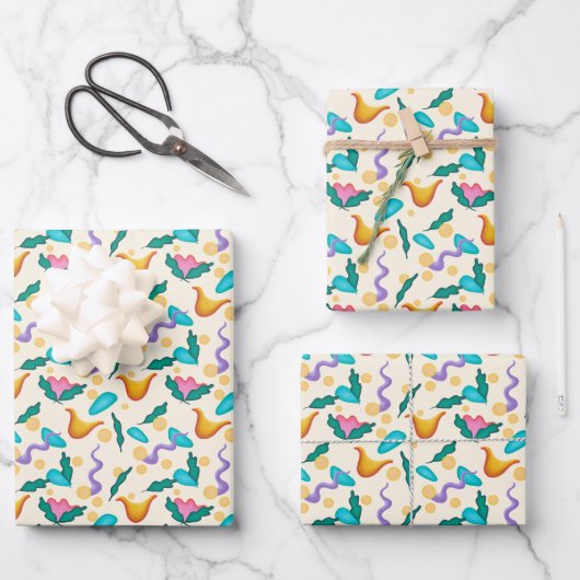 Abstraktes Blumenverpackungspapier Geschenkpapier Set (Vorderseite)