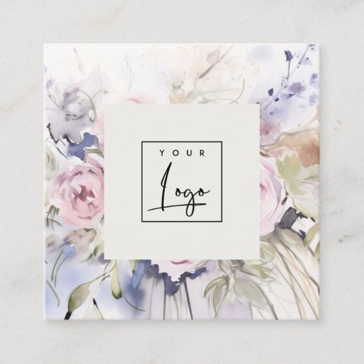 Abstraktes Blush Lilac Wasserfarbe Rose Blumenlogo Quadratische Visitenkarte (Vorderseite)