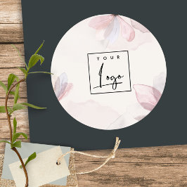 Abstraktes Blush-Wasserfarben-Floral-Logo Runder Aufkleber
