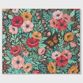 Abstraktes Boho-Blumen-Schmetterlings-Geschenkpapi Geschenkpapier (Flach)