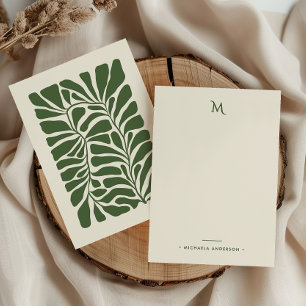Abstraktes botanisches Blätter-Monogramm & Name Mitteilungskarte