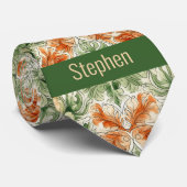 Abstraktes botanisches Burnt Orange und Moss Green Krawatte (Gerollt)
