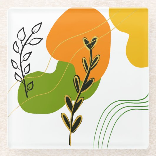 Abstraktes botanisches Leaf Glasuntersetzer (Vorderseite)