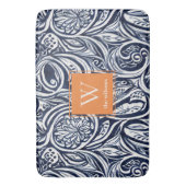 Abstraktes Botanisches Monogramm für kühle Navy-Ro Badematte (Vorderseite Vertikal)