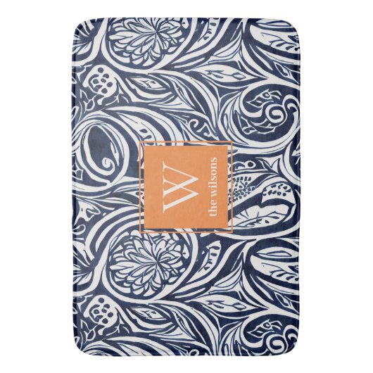 Abstraktes Botanisches Monogramm für kühle Navy-Ro Badematte (Vorderseite Vertikal)