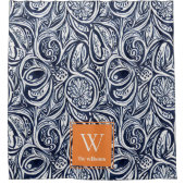 Abstraktes Botanisches Monogramm für kühle Navy-Ro Duschvorhang (Vorderseite)