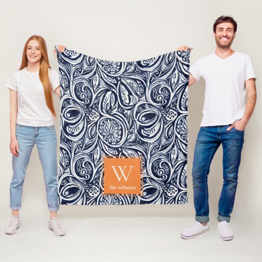 Abstraktes Botanisches Monogramm für kühle Navy-Ro Fleecedecke (Beispiel)