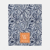 Abstraktes Botanisches Monogramm für kühle Navy-Ro Fleecedecke (Vorderseite)