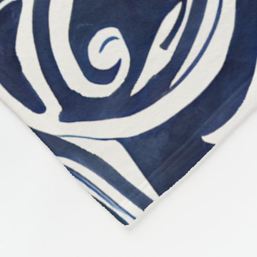 Abstraktes Botanisches Monogramm für kühle Navy-Ro Fleecedecke (Ecke)