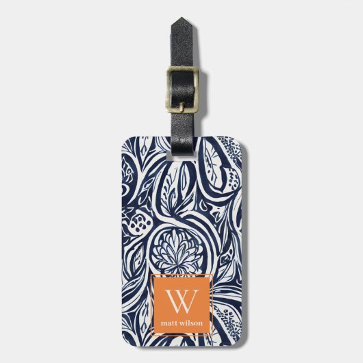 Abstraktes Botanisches Monogramm für kühle Navy-Ro Gepäckanhänger (Vorderseite vertikal)