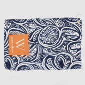 Abstraktes Botanisches Monogramm für kühle Navy-Ro Golfhandtuch (Horizontal)