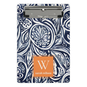 Abstraktes Botanisches Monogramm für kühle Navy-Ro Mini Klemmbrett