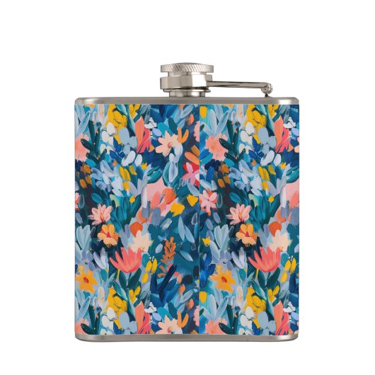 Abstraktes botanisches Monogramm, trendy blau und Flachmann (Rückseite)