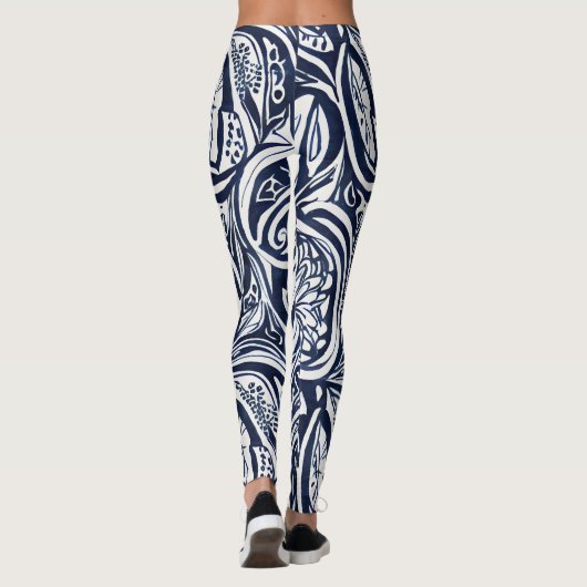 Abstraktes botanisches Muster für kaltes Marinestr Leggings (Rückseite)