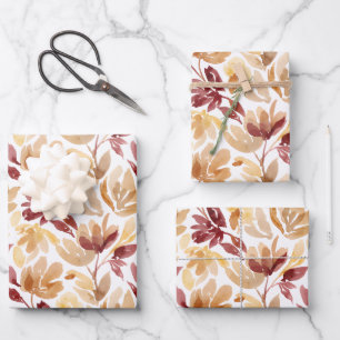 Abstraktes botanisches Muster in warmen Herbstfarb Geschenkpapier Set