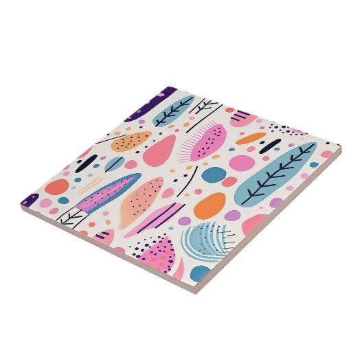 Abstraktes botanisches Muster Pastel BOHO Chic Fliese (Seite)